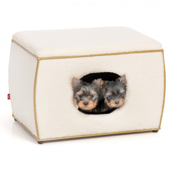 Hundebett Nelson - Design-Hundehütte für kleine Hunde | TEDDY weiß-gold | ca. 54 x 35 x 37,5 cm