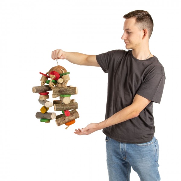 Java-Holz Vogelspielzeug | Coconut UFO | 47 x 32 x 32 cm | extra hartes Kaffeebaumholz