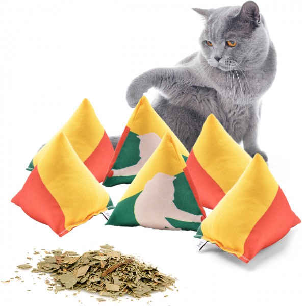 Schmusekissen 6er Set Schmuse-Pyramide XL "Reggae 3-Color" mit Katzenminze, Katzenkissen, interaktives Katzenspielzeug