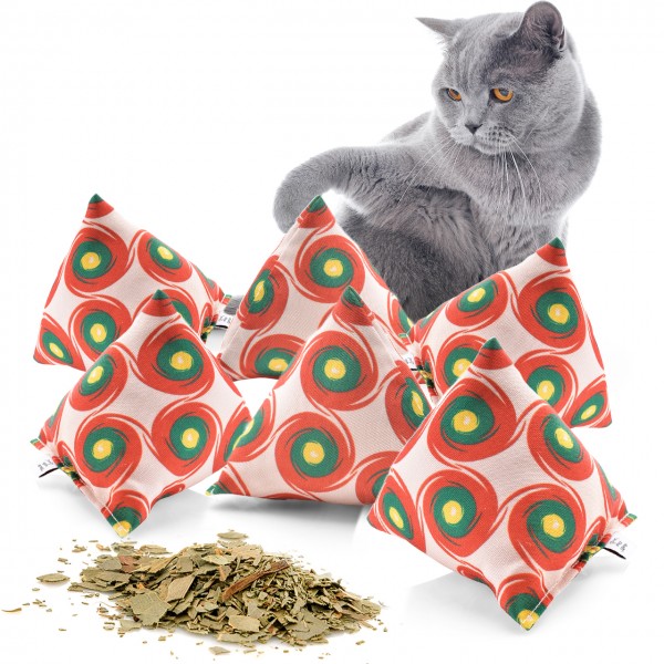 Schmusekissen 6er Set Schmuse-Pyramide XL "Reggae Dot" mit Katzenminze, Katzenkissen, interaktives Katzenspielzeug