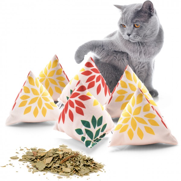 Schmusekissen 6er Set Schmuse-Pyramide XL "Reggae Flower" mit Katzenminze, Katzenkissen, interaktives Katzenspielzeug