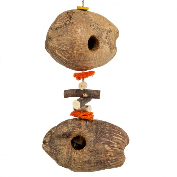 Kokusnuss-Holz Vogelspielzeug | Coco Natural Double Fun | 55 x 25 x 14 cm | Shredder-Spielzeug für Papageien