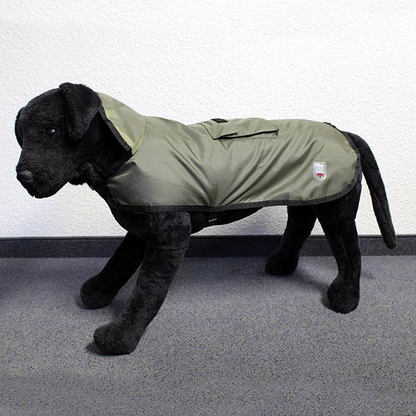 Hundemantel Eisbär | Regenmantel | Rain Coat Pocket Olive Rückenlänge ca. 85cm