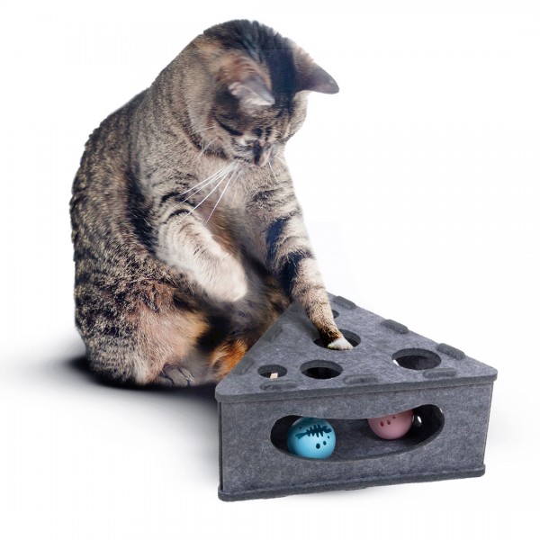 Filzspielzeug "Käsekästchen" Dreieck - Fangspielzeug für Katzen | grau | ca. 28 x 28 x 13 cm