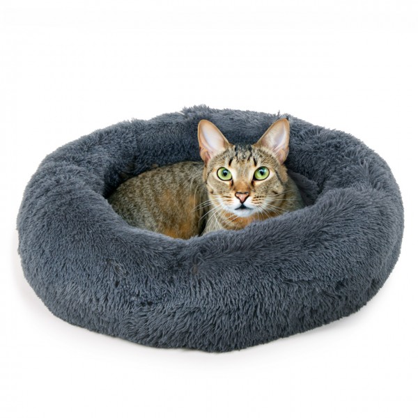 Katzenbett Ceddie - flauschiges Katzenkörbchen rund - dunkelgrau | ca. Ø 60 cm