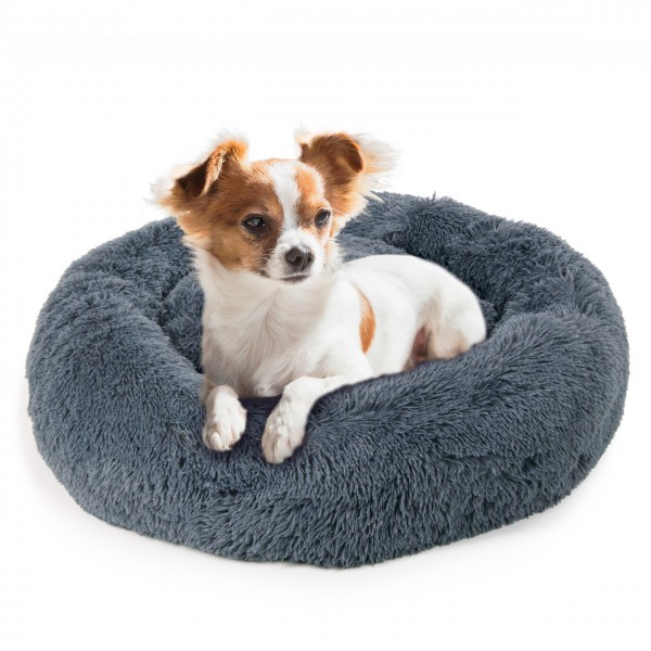 Hundebett Ceddie - flauschiges Hundekörbchen rund - dunkelgrau | ca. Ø 60 cm