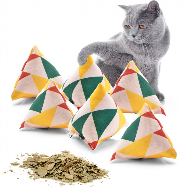 Schmusekissen 6er Set Schmuse-Pyramide XL "Reggae Triangle" mit Katzenminze, Katzenkissen, interaktives Katzenspielzeug