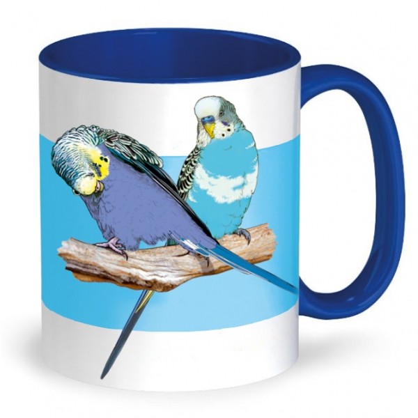 Tasse: Wellensittiche Blau