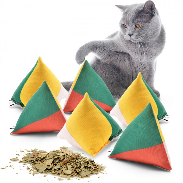 Schmusekissen 6er Set Schmuse-Pyramide XL "Reggae 4-Color" mit Katzenminze, Katzenkissen, interaktives Katzenspielzeug