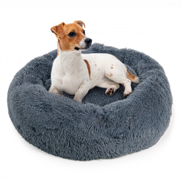 Hundebett Ceddie - flauschiges Hundekörbchen rund - dunkelgrau | ca. Ø 80 cm