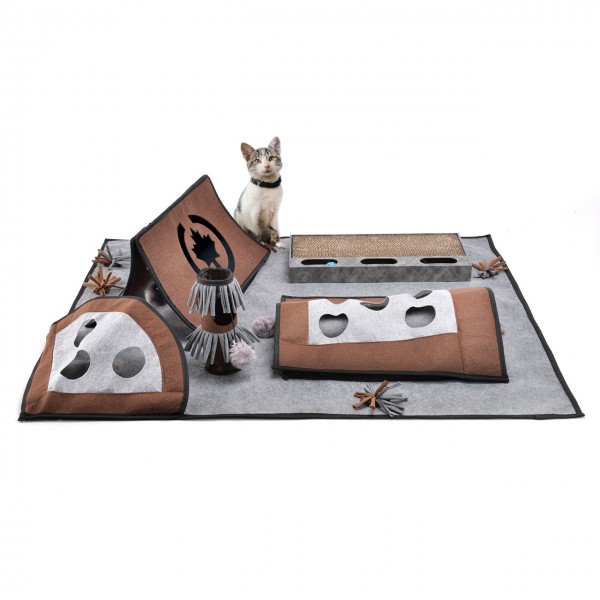 Spielteppich XXL für Katzen 90 x 110 cm Katzenspielteppich COLEEN - Grau/Braun