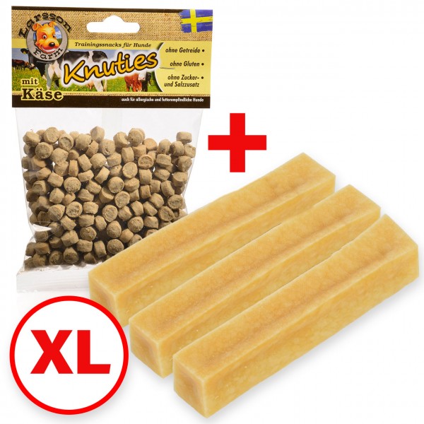 3er SET - Yaky Kaukäse - Hundekaustange | XL | je 100-140g | 3 Stück + Gratisbeilage 1 x KNUTIES - Kartoffel-KÄSE 150g