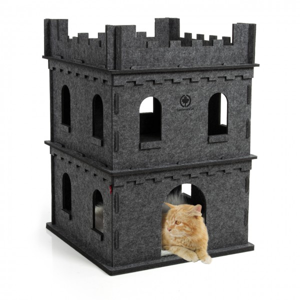 Felty Fort - Katzenburg aus Filz | anthrazit | Erdgeschoss + 1 Etage + Liegekissen - SET