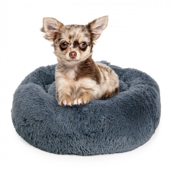 Hundebett Ceddie - flauschiges Hundekörbchen rund - dunkelgrau | ca. Ø 50 cm