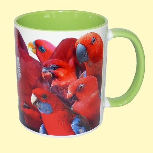 Tasse Papageien grün + rot