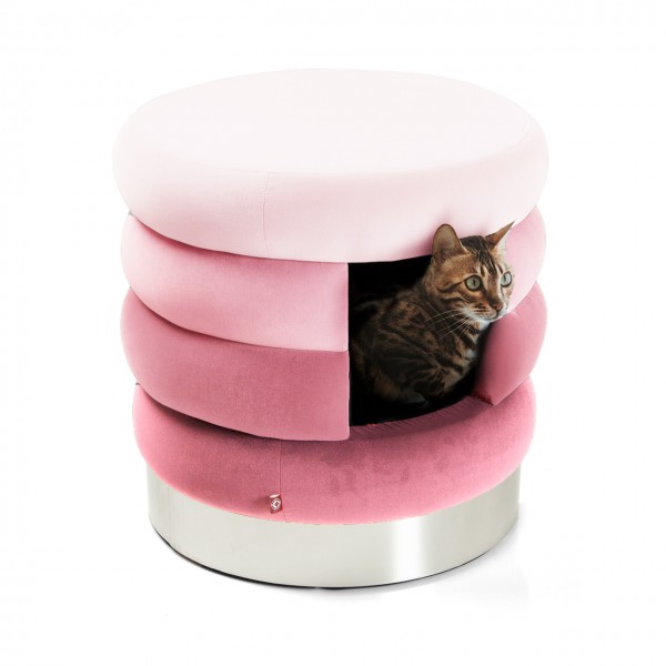 Katzenhöhle Choupette | Rosa | Katzenbett, Kuschelhöhle und Hocker für Katzen XL